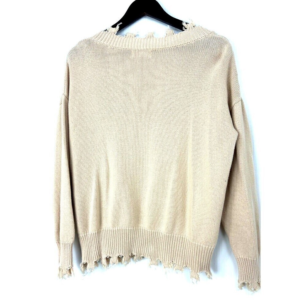 Peach Love California Women Sz L Ivory Cream Sweater Fringe Comfort Boho Chic H2 - Picture 5 of 12
